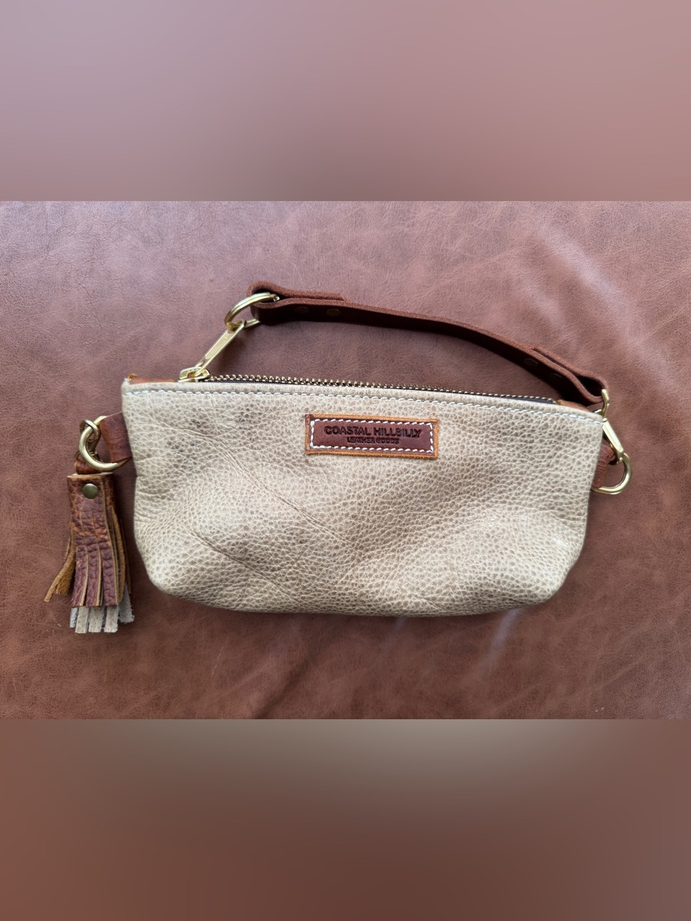 EUC Coastal Hillbilly Lil Vacation Wristlet in
Amaretto/Worn Saddle leathers